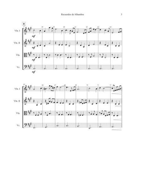 Francisco Tárrega -Recuerdos De La Alhambra(for str. Quartet)- String Score image number null