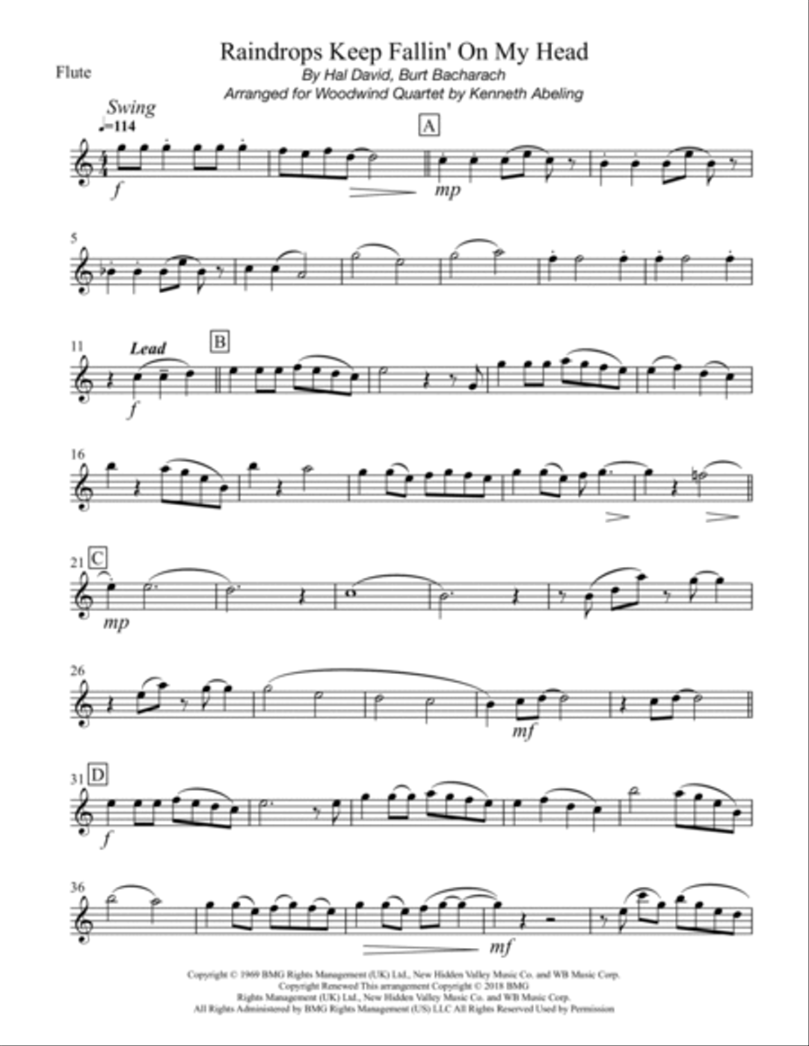 Raindrops Keep Fallin' On My Head Woodwind Quartet scores gallery preview page 6