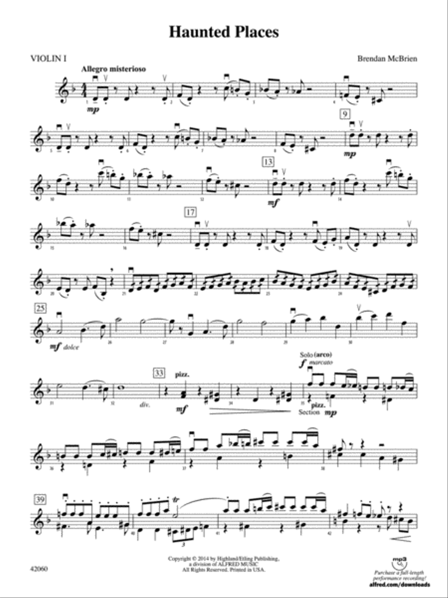 Haunted Places: 1st Violin String Orchestra scores gallery preview page 1