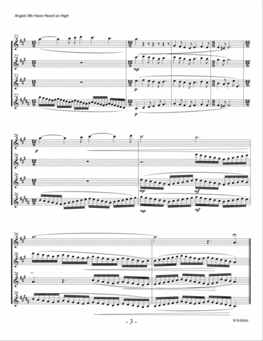 ANGELS WE HAVE HEARD ON HIGH - WOODWIND QUARTET (2 Flutes, Oboe & Clarinet) Woodwind Quartet scores gallery preview page 3
