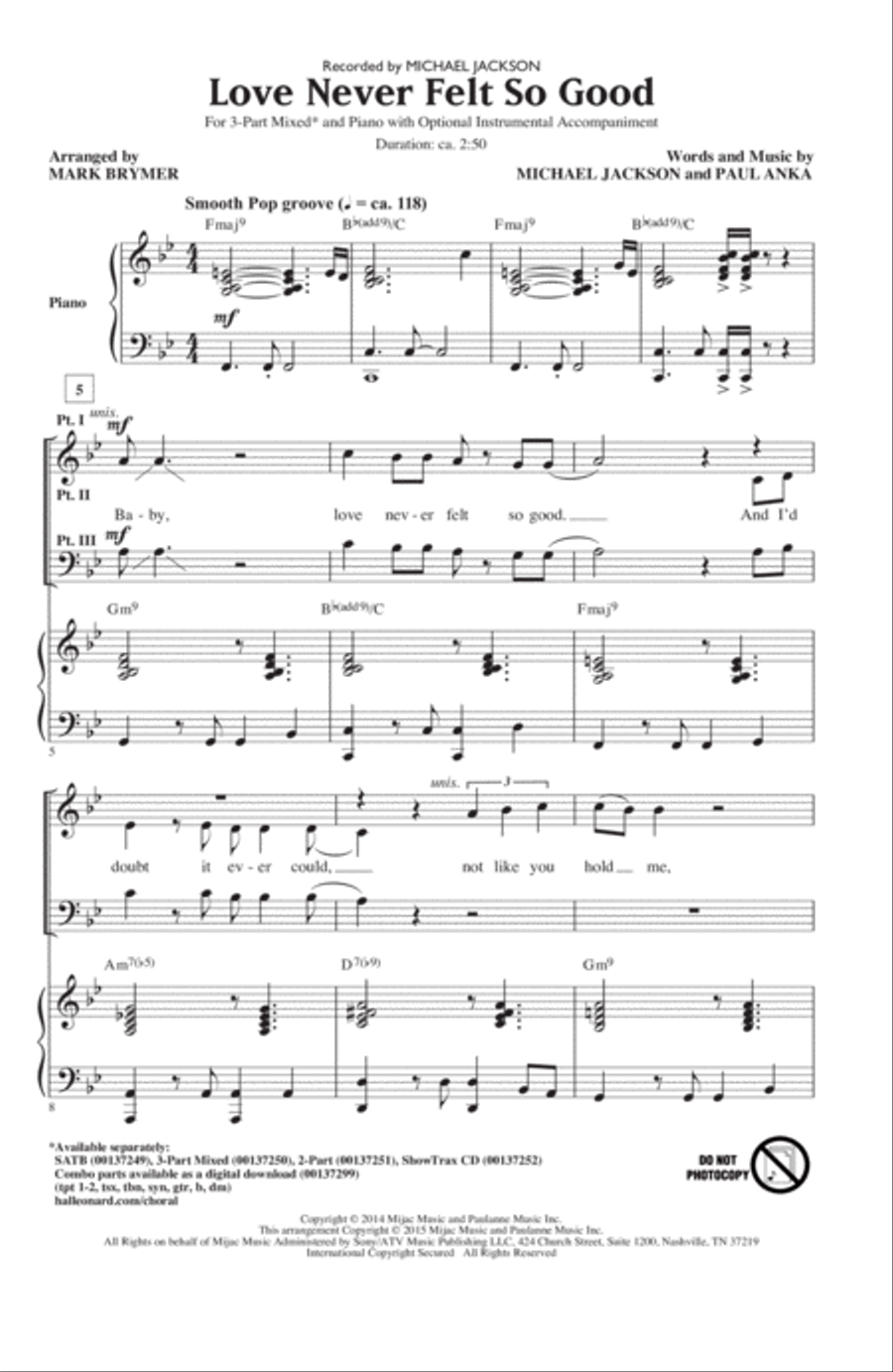 Love Never Felt So Good 3-Part scores gallery preview page 1