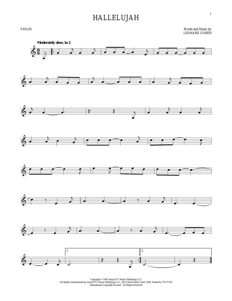 Hallelujah Hallelujah Violin Solo scores gallery preview page 1