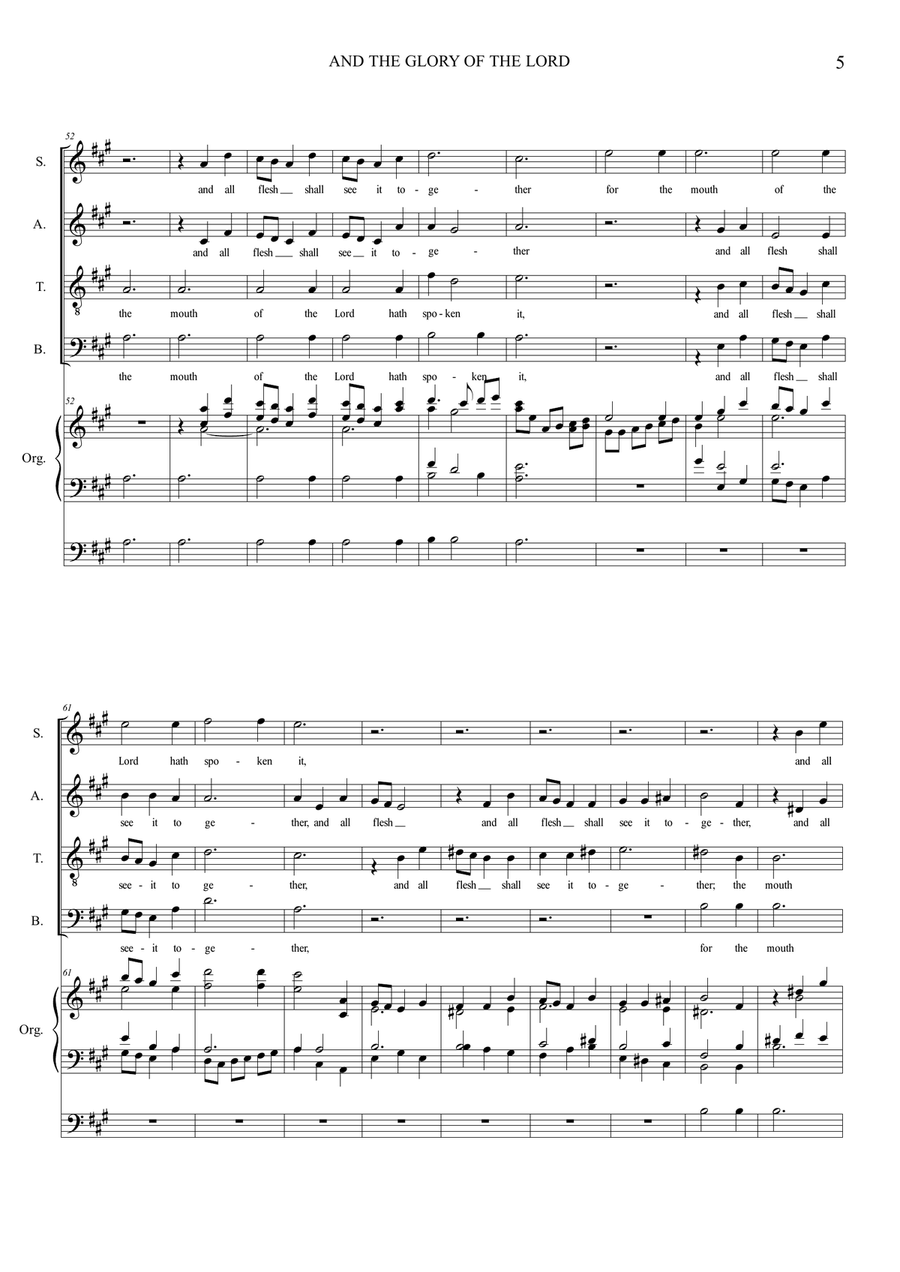 AND THE GLORY OF THE LORD - Messiah - For SATB Choir and Organ - SCORE ONLY - Score Only 4-Part scores gallery preview page 5
