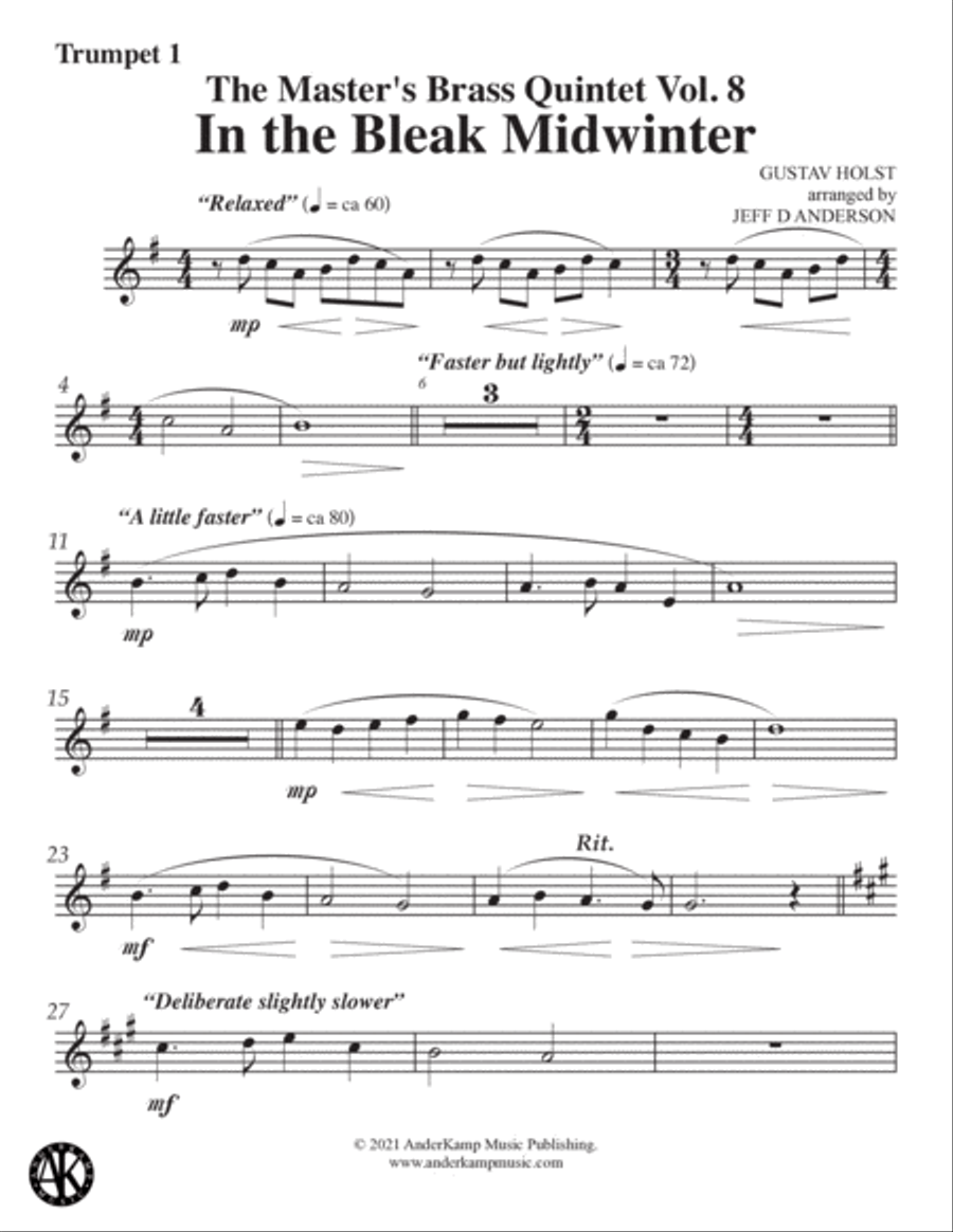 In the Bleak Midwinter for brass quintet Brass Quintet scores gallery preview page 5