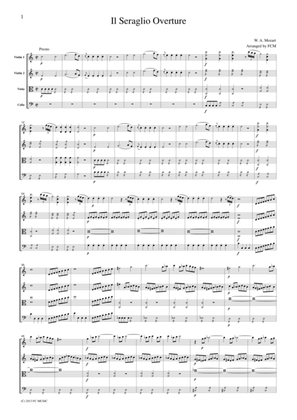 Book cover for Mozart Il Seraglio Overture, for string quartet, CM028