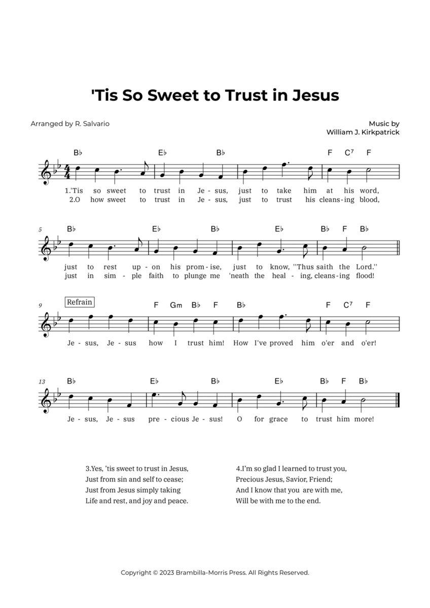 'Tis So Sweet to Trust in Jesus (Key of B-Flat Major) image number null
