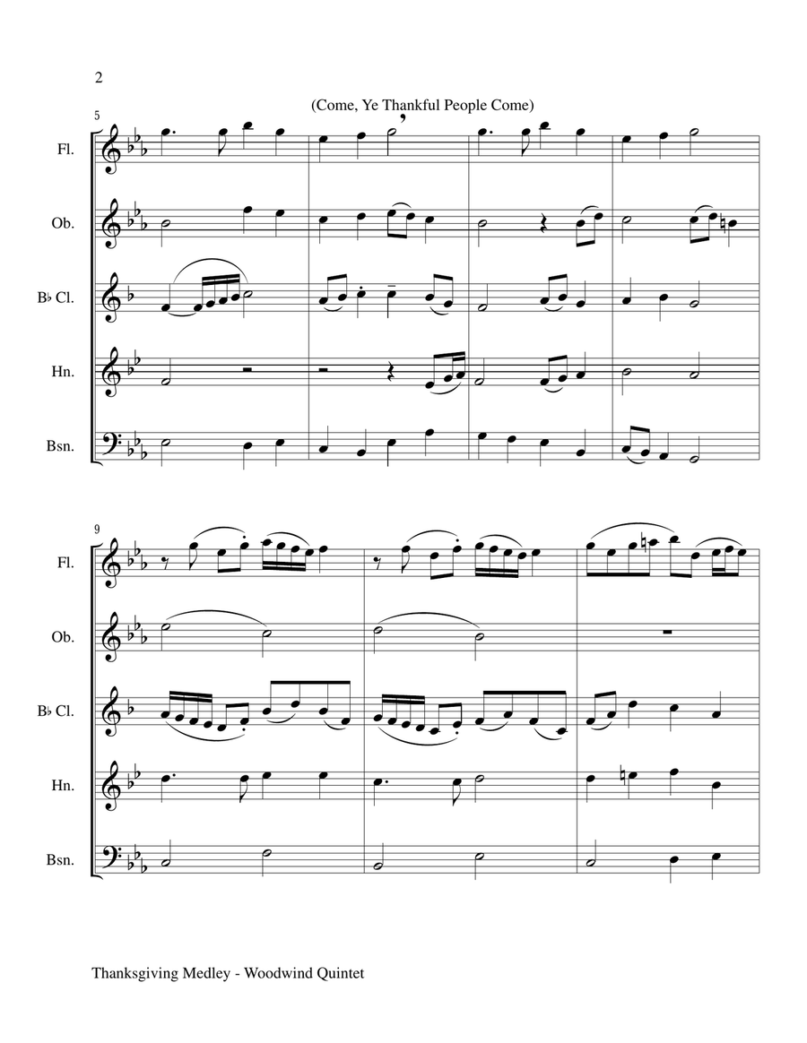 THANKSGIVING MEDLEY (Woodwind Quintet Score and Instrument Parts) Woodwind Quintet scores gallery preview page 2