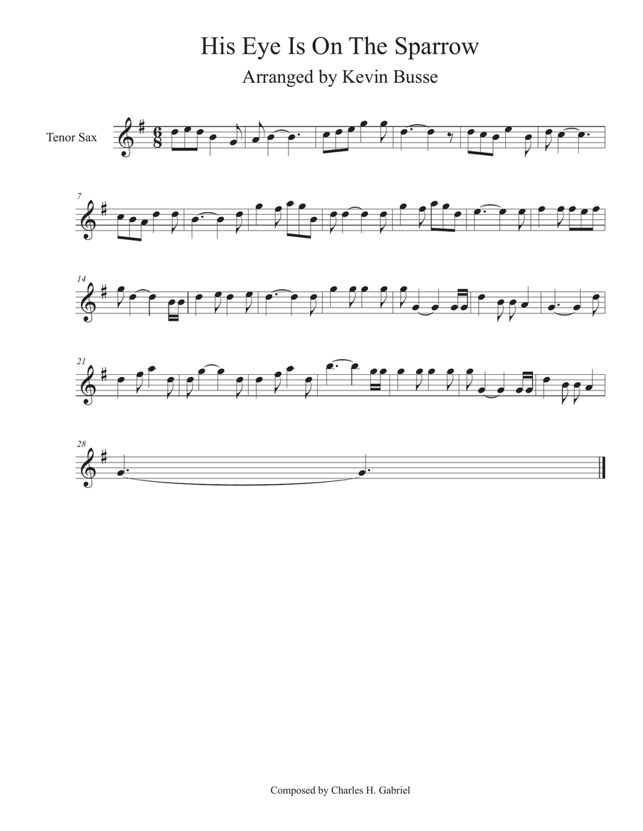 His Eye Is On The Sparrow - Tenor Sax Tenor Saxophone scores gallery preview page 1