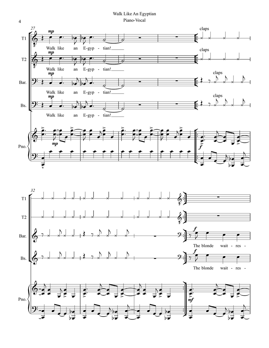 Walk Like An Egyptian TTBB scores gallery preview page 4