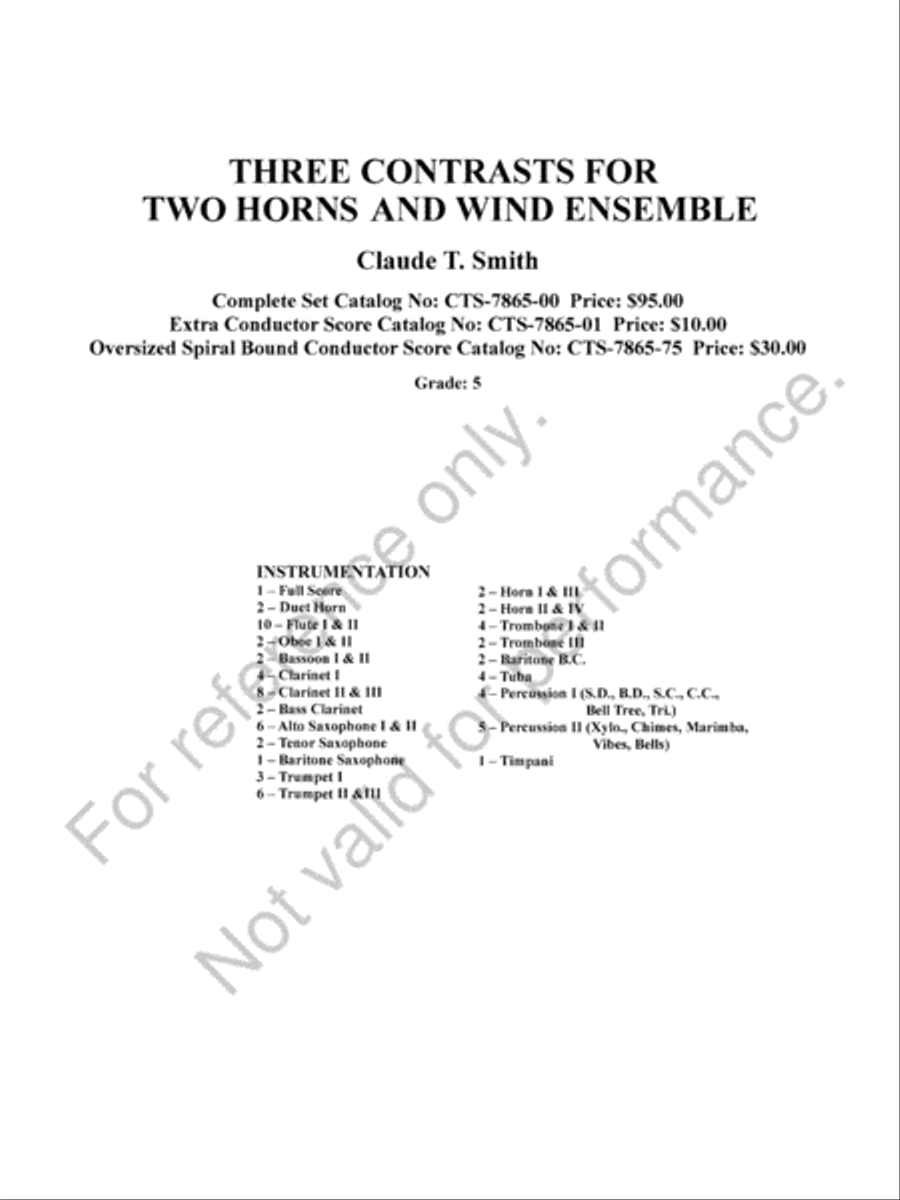 Three Contrasts for Two Horns And Wind Ensemble Concert Band scores gallery preview page 3
