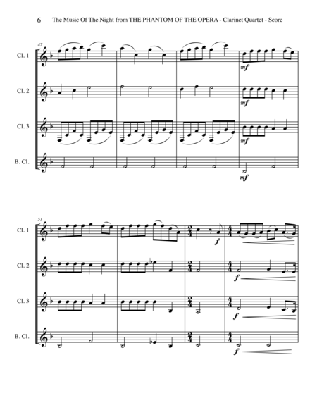 The Music Of The Night from THE PHANTOM OF THE OPERA for Clarinet Quartet image number null