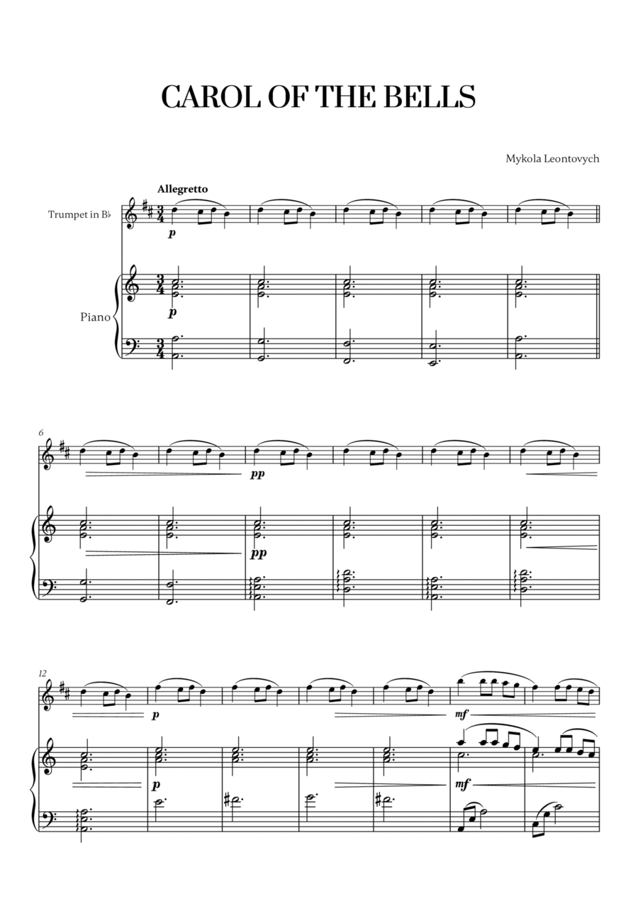 Carol of the Bells (Very Easy/Beginner) - A minor (for Trumpet and Piano) Carol of the Bells (Very Easy/Beginner) - A minor (for Trumpet and Piano) Trumpet Solo scores gallery preview page 1