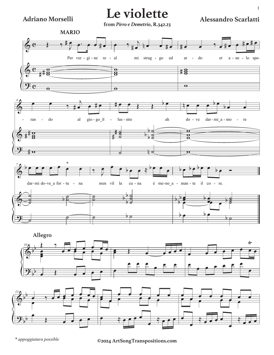 SCARLATTI: Le violette (transposed to B-flat major) Voice scores gallery preview page 2