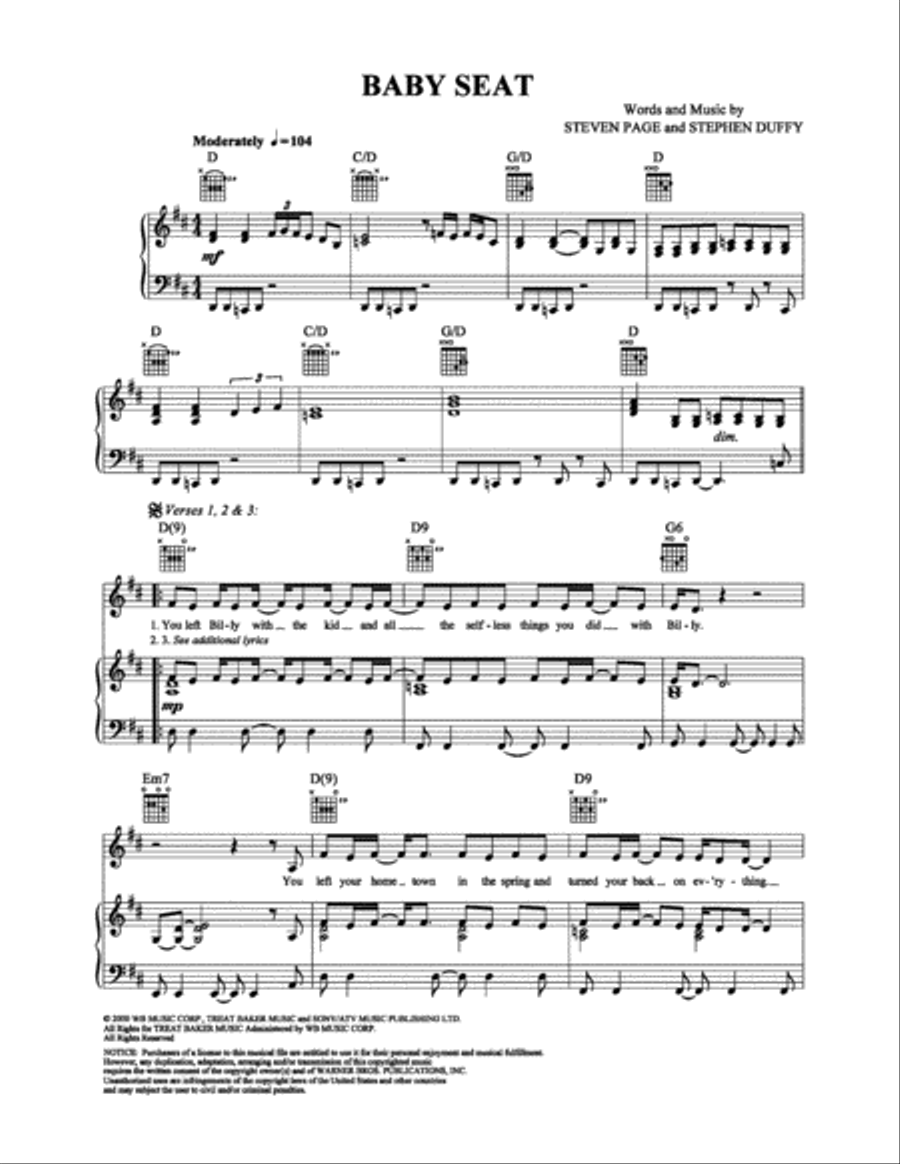Baby Seat Piano, Vocal, Guitar scores gallery preview page 1
