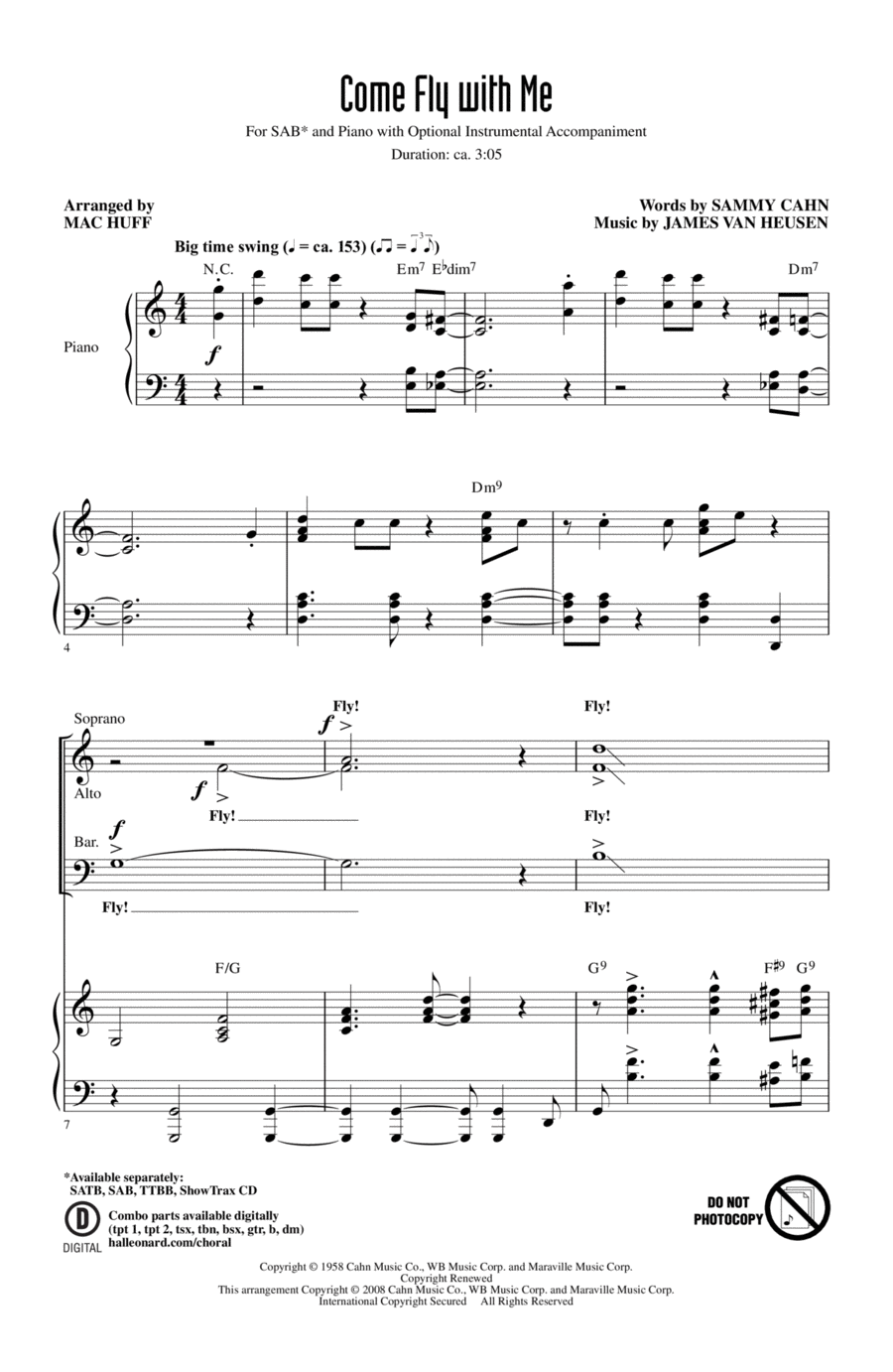 Come Fly With Me 3-Part scores gallery preview page 1