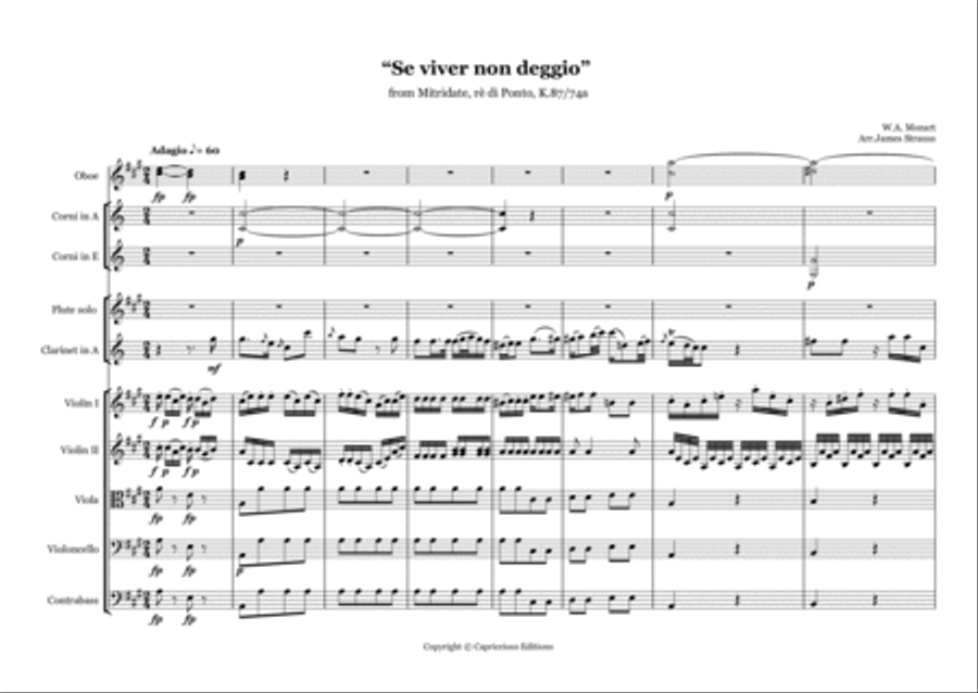 Mitridate, rè di Ponto, K. 87 - Se viver non degg'io (Arr. James Strauss) Chamber Music scores gallery preview page 3