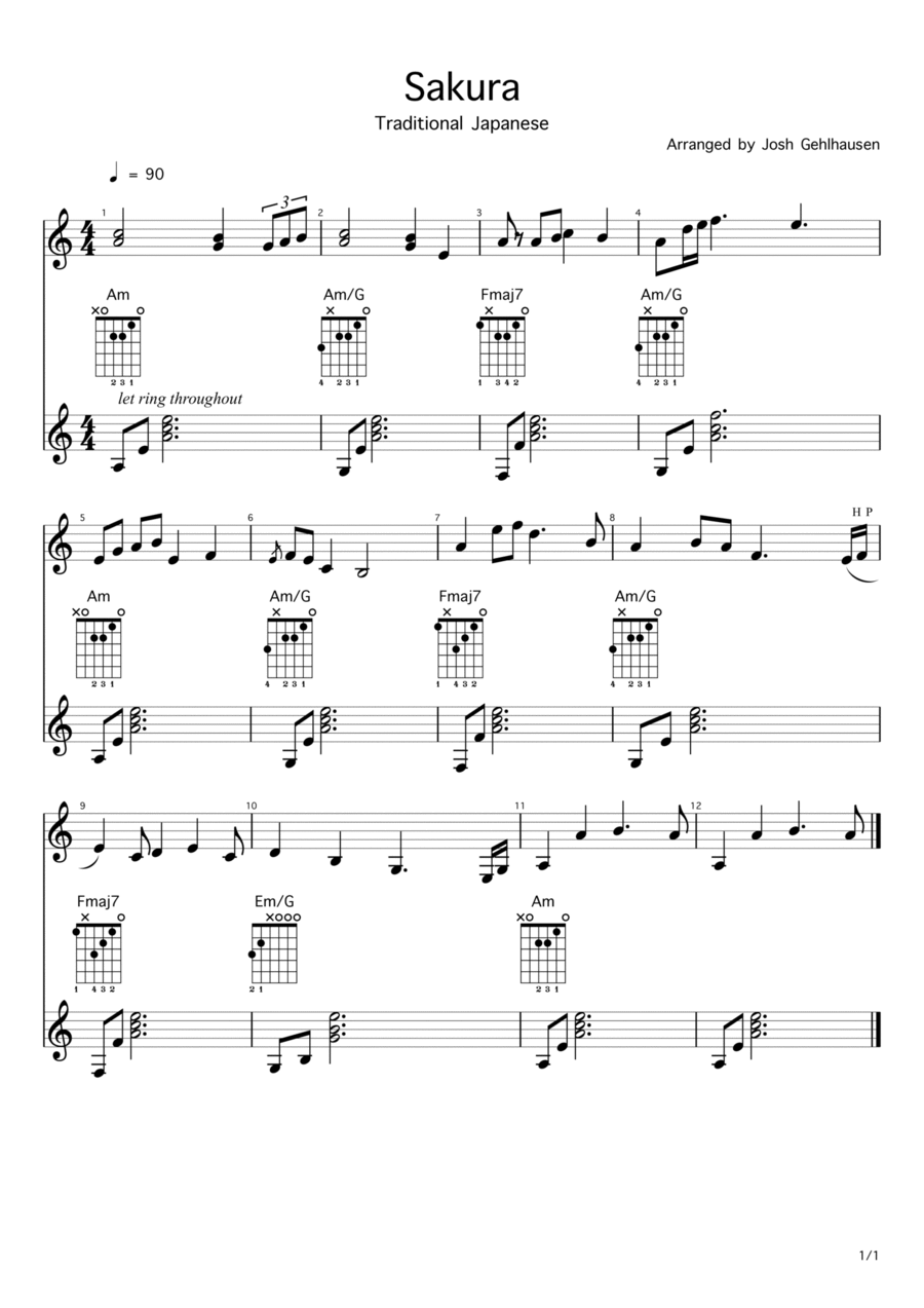 Sakura Sakura Acoustic Guitar scores gallery preview page 1