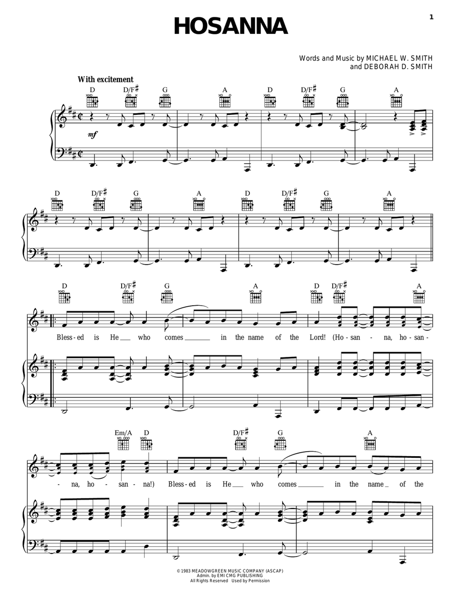 Hosanna Piano, Vocal, Guitar scores gallery preview page 1