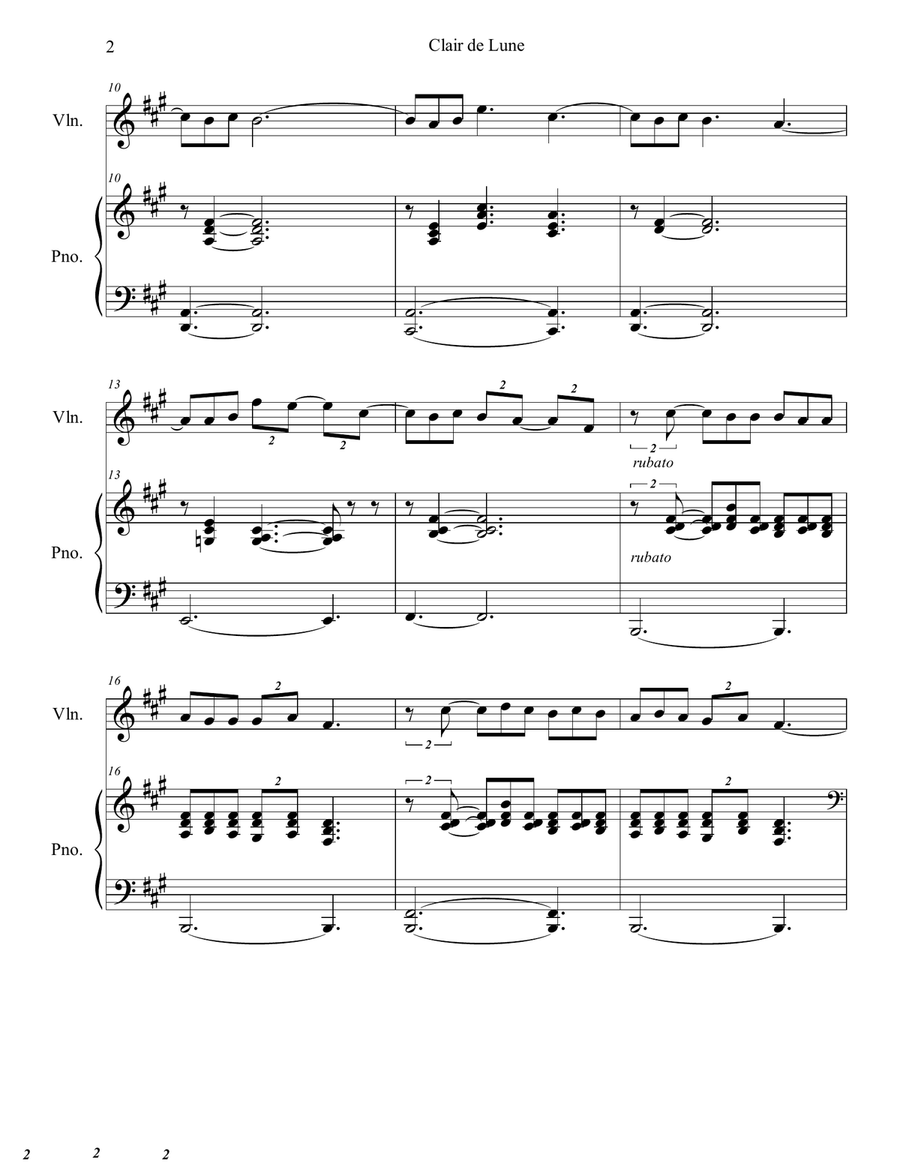 Clair de Lune Violin Solo scores gallery preview page 2