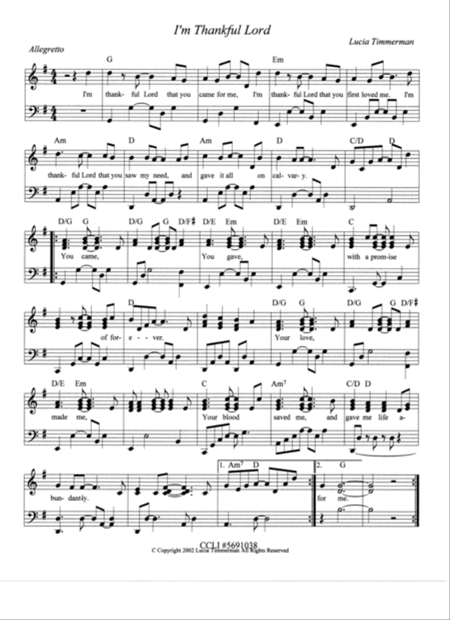 I'm Thankful Lord I'm Thankful Lord Voice scores gallery preview page 1