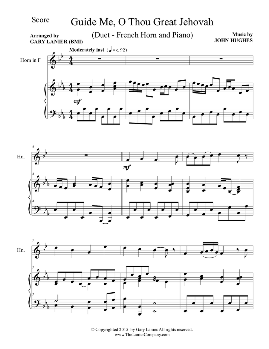 GUIDE ME, O THOU GREAT JEHOVAH (Duet – French Horn and Piano/Score and Parts) Brass Duet scores gallery preview page 2