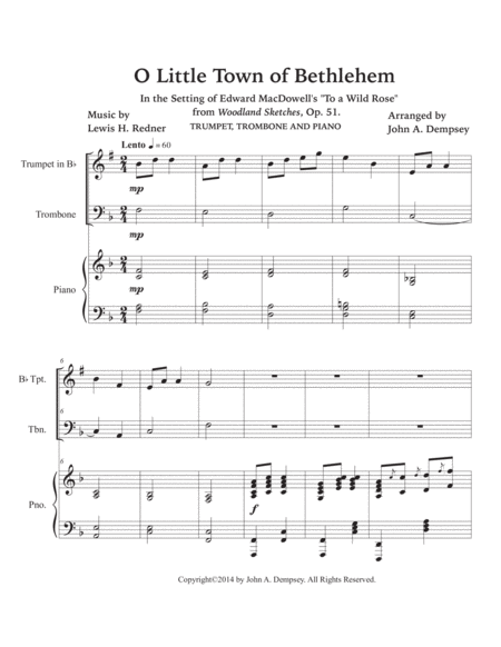 O Little Town of Bethlehem (Trio for Trumpet, Trombone and Piano) image number null