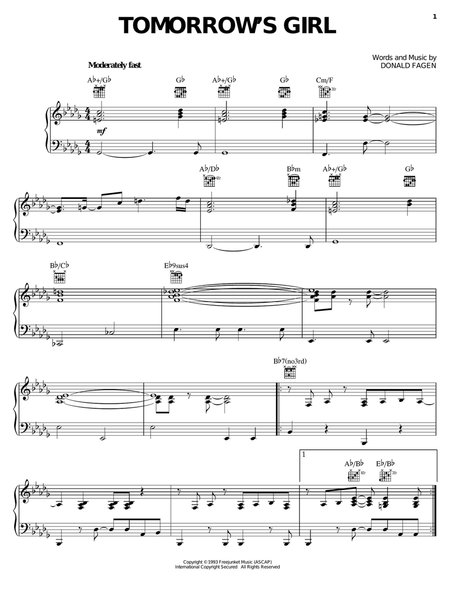 Tomorrow's Girl Piano, Vocal, Guitar scores gallery preview page 1