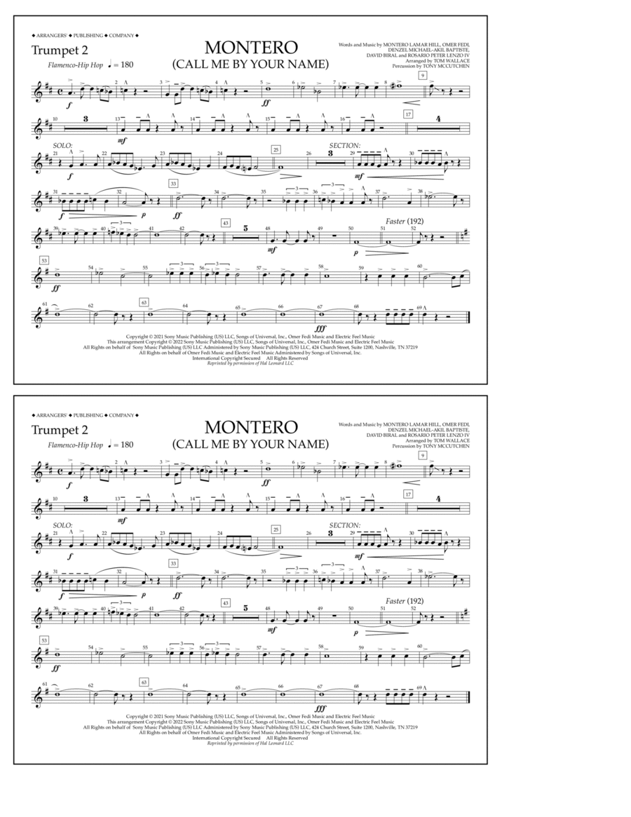 Montero (Call Me By Your Name) (arr. Tom Wallace) - Trumpet 2 Marching Band scores gallery preview page 1