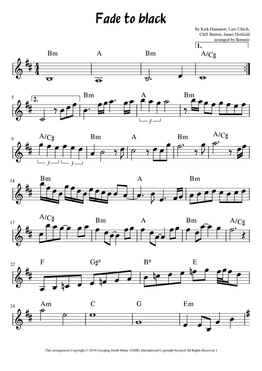 Fade To Black Fade To Black Violin Solo scores gallery preview page 1