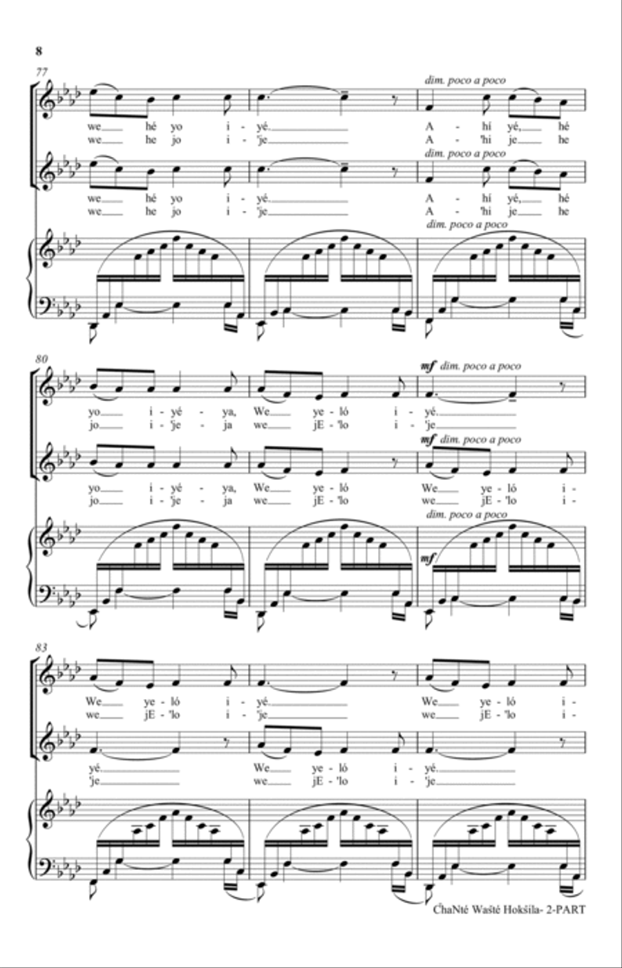 Chante Waste Hoksila (My Kind-Hearted Boy) (arr. Linthicum-Blackhorse) 2-Part scores gallery preview page 8