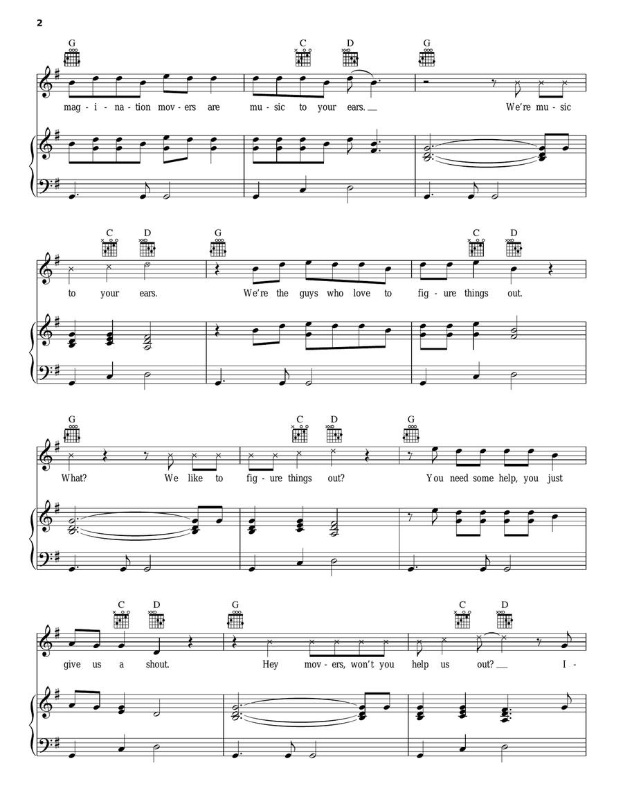 Imagination Movers Theme Song Piano, Vocal, Guitar scores gallery preview page 2