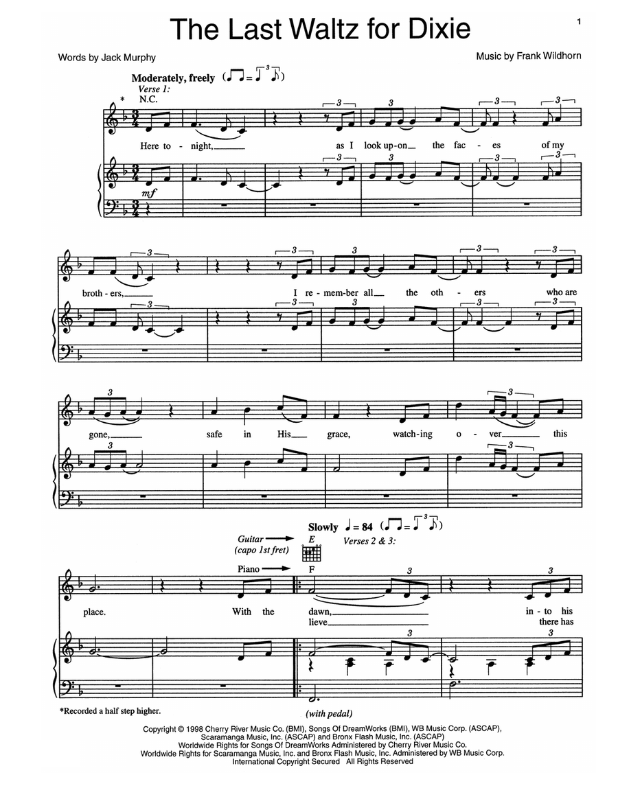 The Last Waltz For Dixie Piano, Vocal, Guitar scores gallery preview page 1