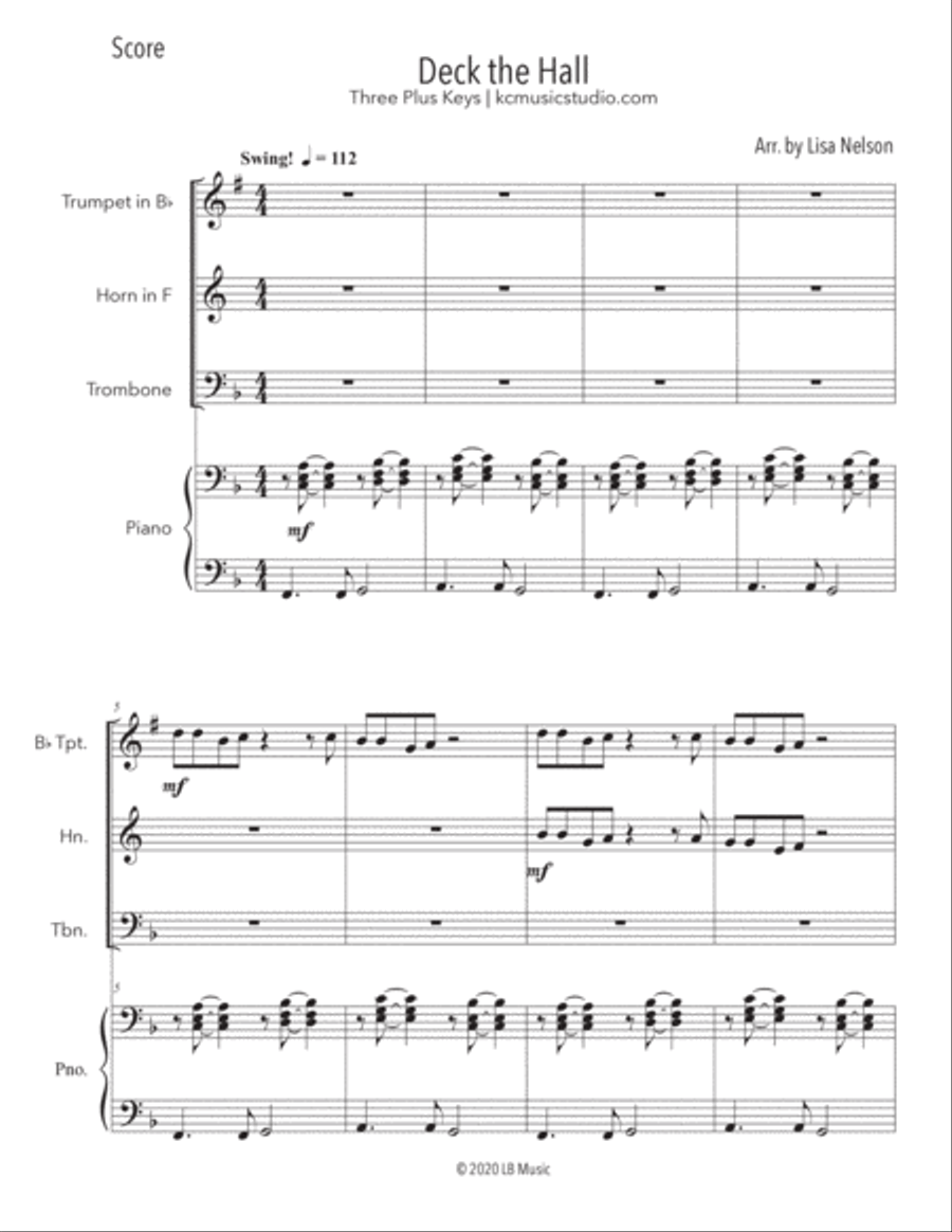Deck The Halls Brass Trio with Piano Accompaniment Brass Trio scores gallery preview page 2