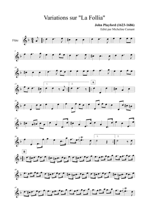 Playford, John : La Follia - Variations pour flûte (ou flûte à bec ou violon) et clavier