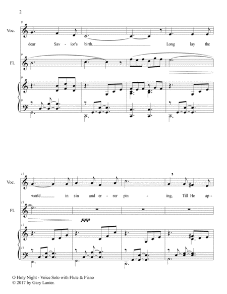 O HOLY NIGHT (Voice Solo with Flute & Piano - Score & Parts included) image number null