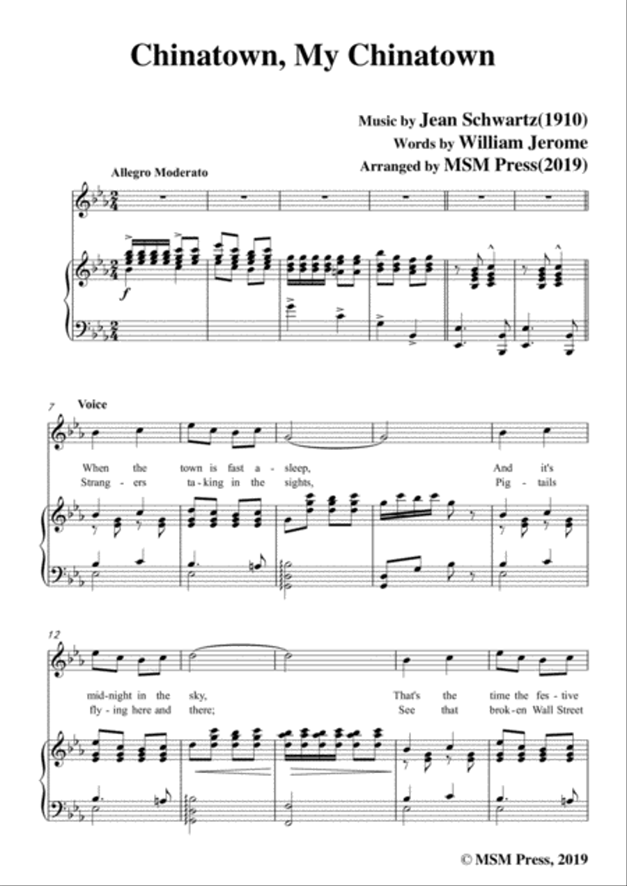 Jean Schwartz-Chinatown,My Chinatown,in E flat Major,for Voice and Piano Voice Solo scores gallery preview page 3