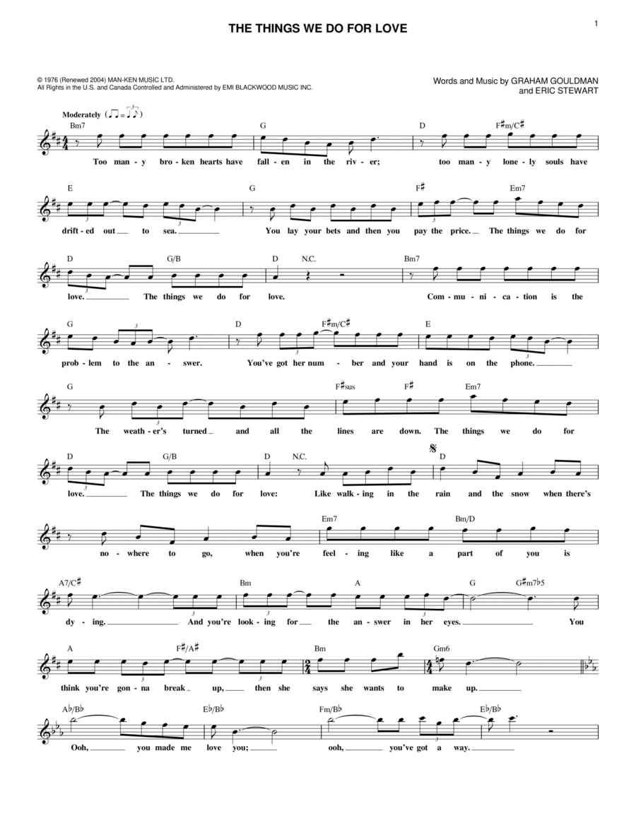 Things We Do For Love Piano scores gallery preview page 1