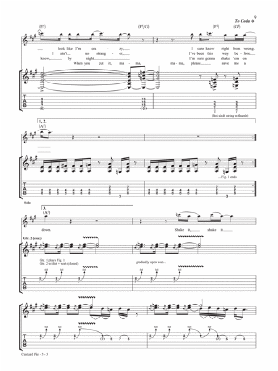 Custard Pie Guitar Tablature scores gallery preview page 3
