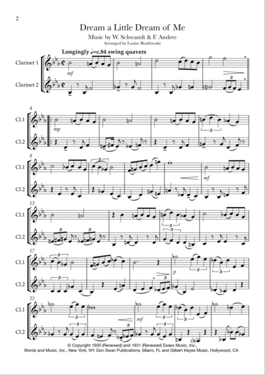 Dream A Little Dream Of Me Clarinet Duet scores gallery preview page 2