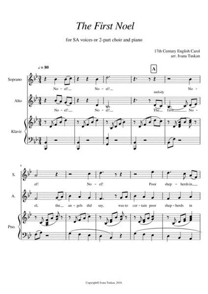 The First Noel for SA solo voices or 2 – part choir and piano. image number null