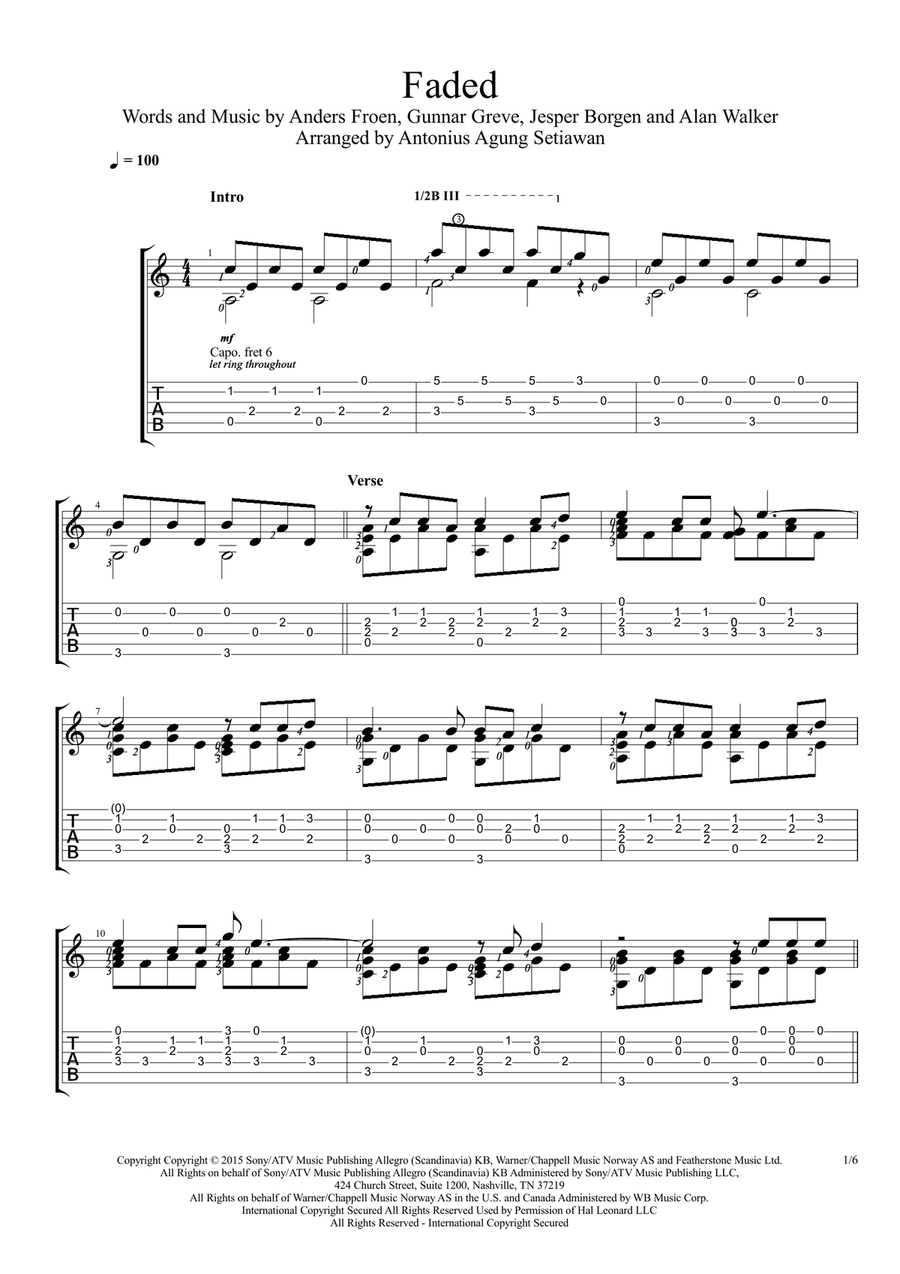 Faded Faded Acoustic Guitar scores gallery preview page 1