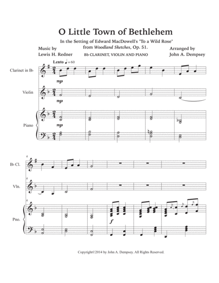 O Little Town of Bethlehem (Trio for Clarinet, Violin and Piano) image number null