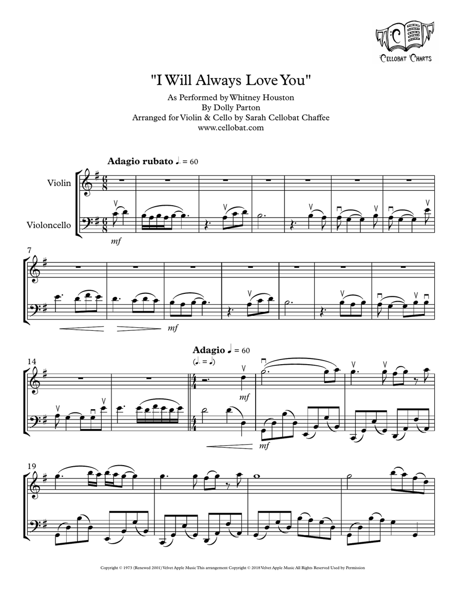 I Will Always Love You String Duet scores gallery preview page 1
