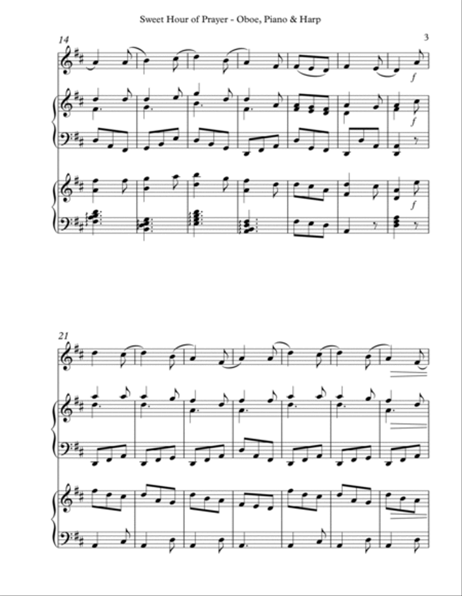 Sweet Hour of Prayer, Trio for Oboe, Piano & Harp Pedal Harp scores gallery preview page 3