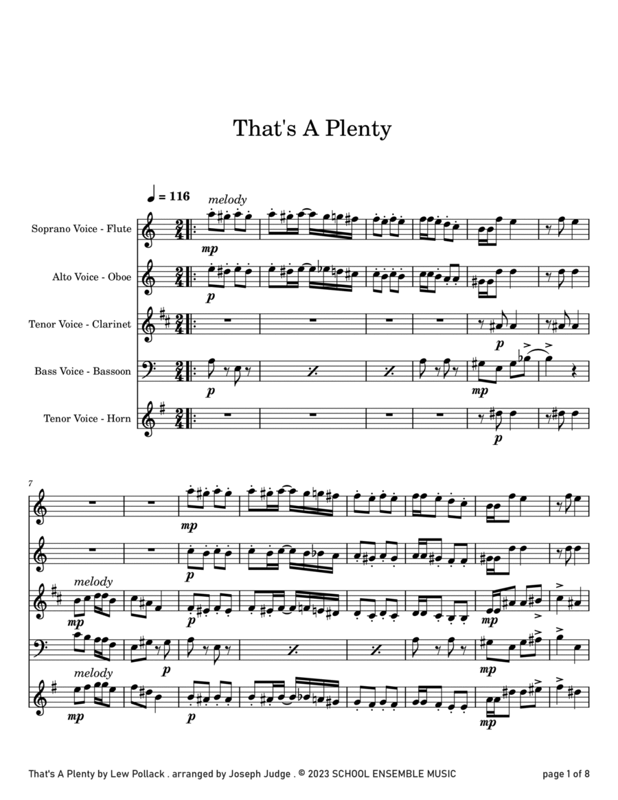 That's A Plenty by Pollack for Woodwind Quartet in Schools Woodwind Quartet scores gallery preview page 1