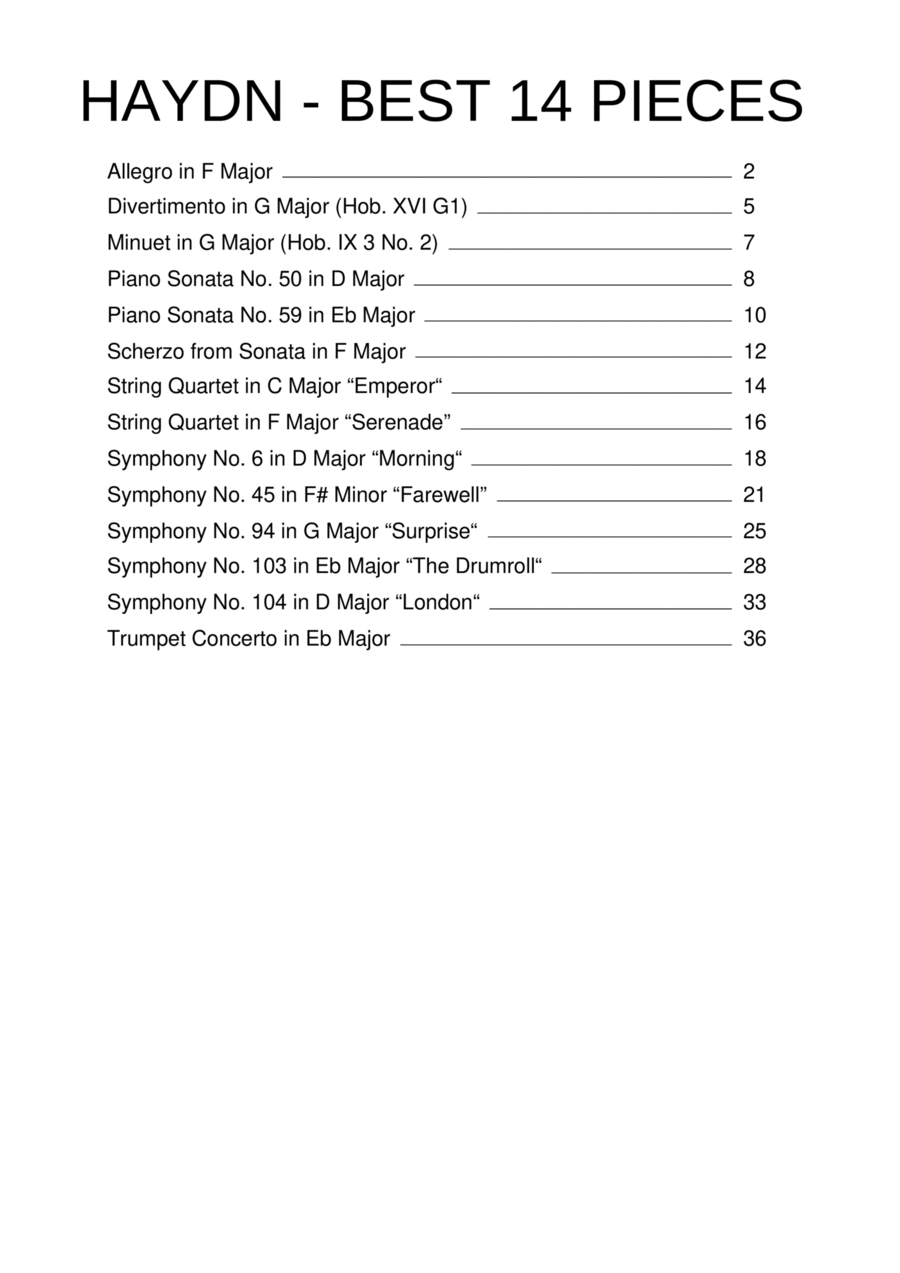 BEST OF HAYDN (14 TUNES) - Sheet Music Collection [EASY PIANO] Chamber Music scores gallery preview page 1