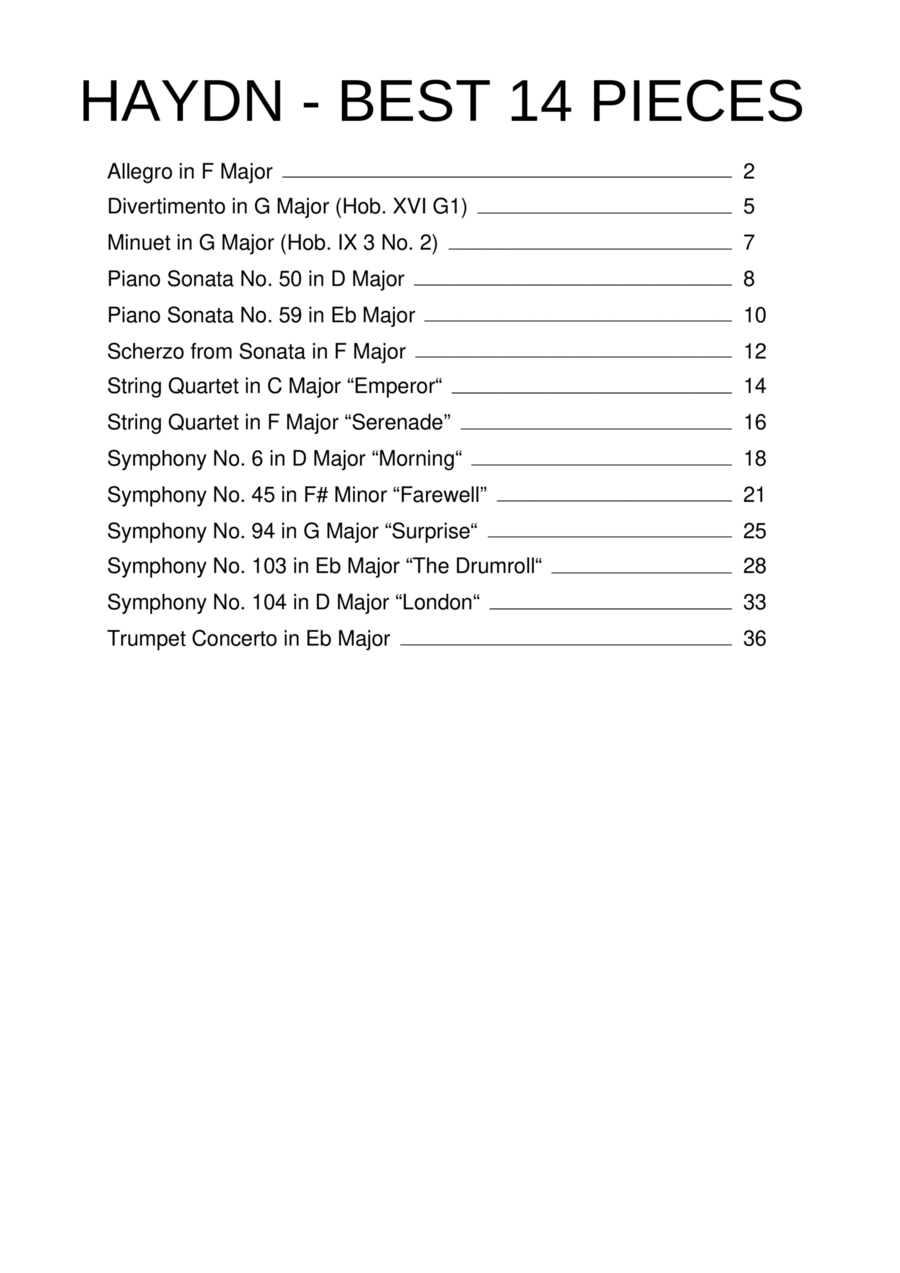 BEST OF HAYDN (14 TUNES) - Sheet Music Collection [EASY PIANO] image number null