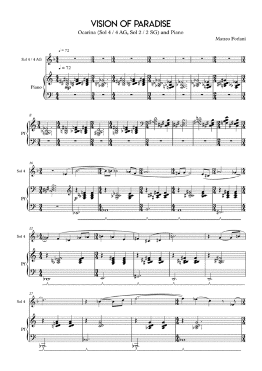 VISION OF PARADISE: ocarina and piano Piano Solo scores gallery preview page 2