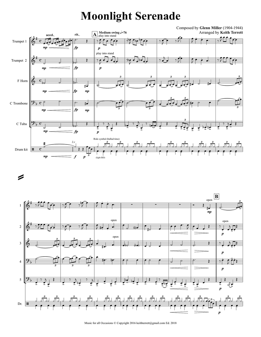 Moonlight Serenade for Brass Quintet ''Jazz for 5 Brass Series'' Small Ensemble scores gallery preview page 2