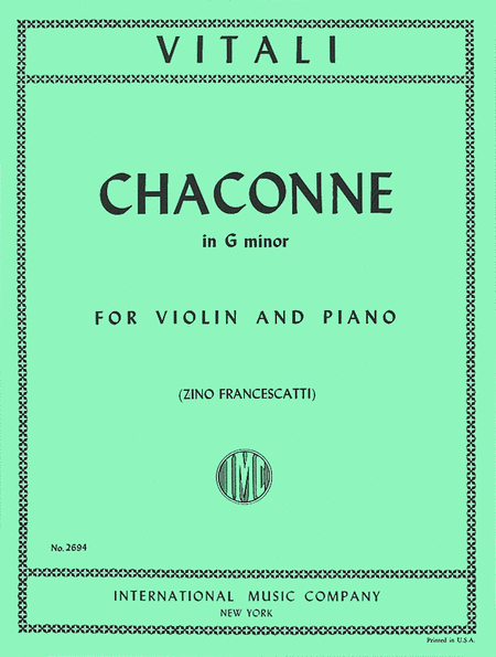 Chaconne In G Minor by Tommaso Antonio Vitali Violin Solo - Sheet Music